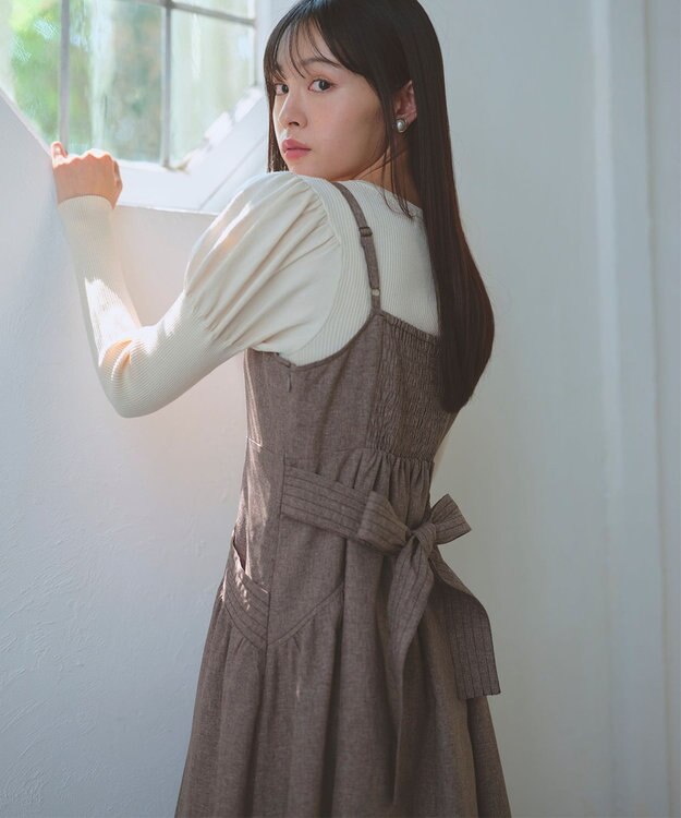 Feroux バッグリボン ジャンパースカート ダークブラウン系