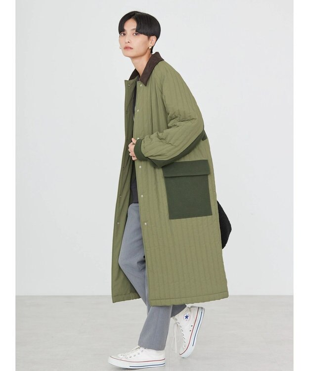 AMERICAN HOLIC キルポカ異素材Ｍｉｘロングコート Khaki