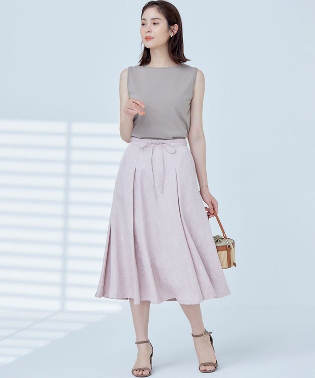 組曲 【WEB限定】エアリーフラワージャガード フレアスカート ピンクグレージュ系