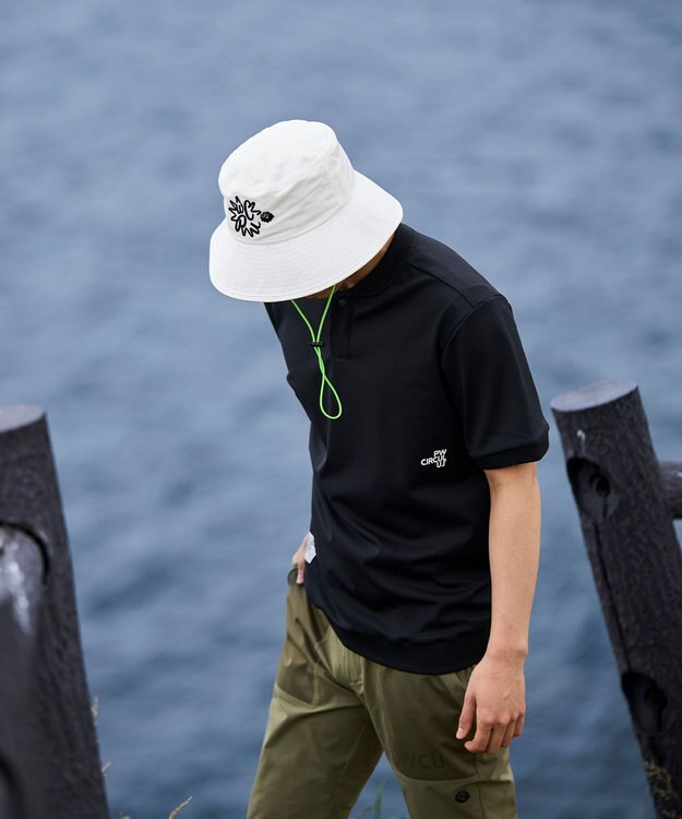 PW CIRCULUS 【吸水速乾 / UV遮蔽率99% UVカット / ストレッチ】【MEN】ベースボールカラーポロシャツ ゴルフ ブラック系