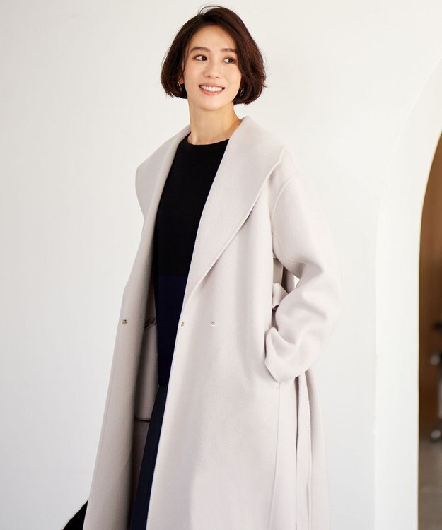 自由区 S ウールリバーロング コート グレージュ