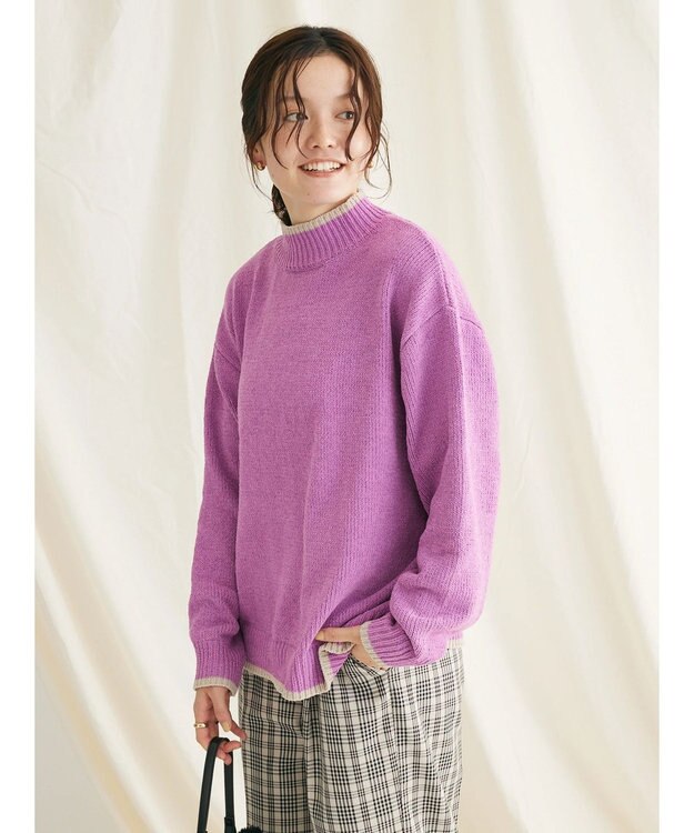 CRAFT STANDARD BOUTIQUE 洗えるモールニット配色プルオーバー Purple