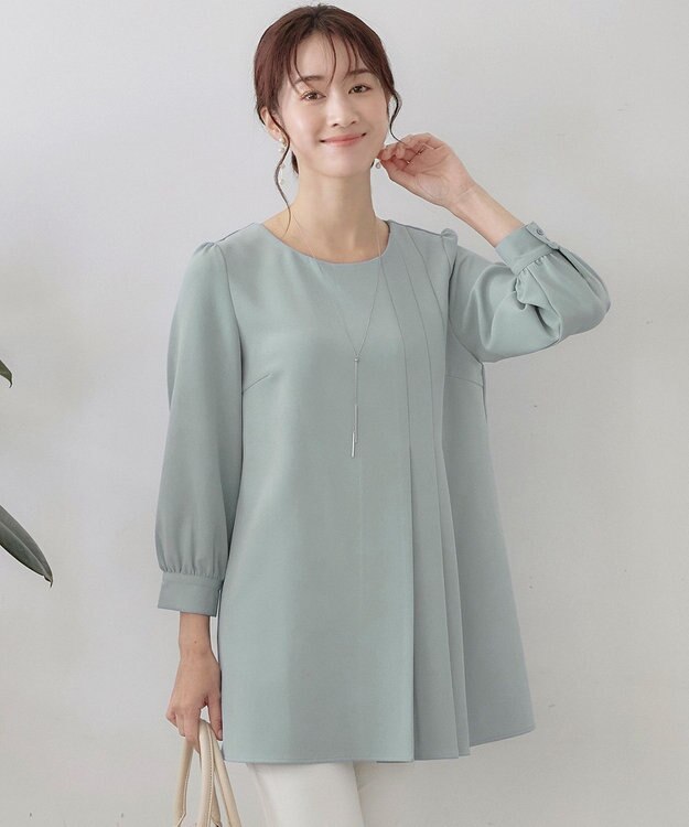 Tiaclasse L 【洗える】アシンメトリ―タックチュニック ブルー