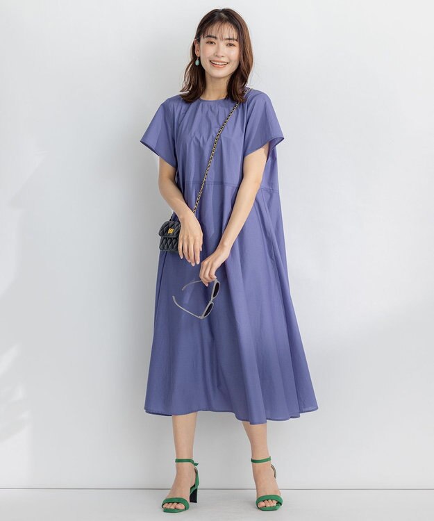 組曲 【洗える・共布ベルト付き】ナチュラル サマードレス ブルー系