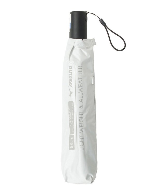 MOONBAT 【WEB限定】MIZUNO  (ミズノ) BIGロゴ 無地 日傘 折りたたみ傘 自動開閉 1プッシュ パラソル 晴雨兼用 軽量 一級遮光 遮熱効果 遮光率100% UV遮蔽100% ホワイト