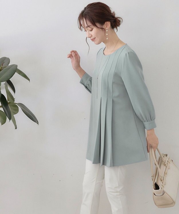 Tiaclasse L 【洗える】アシンメトリ―タックチュニック ブルー