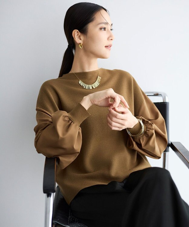 自由区 S ウールミラノランタンスリーブ ニット モカ