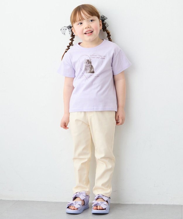 ANY KIDS 【一部店舗/WEB限定】【綿100%】プリント 半袖Tシャツ ラベンダー×ネコ