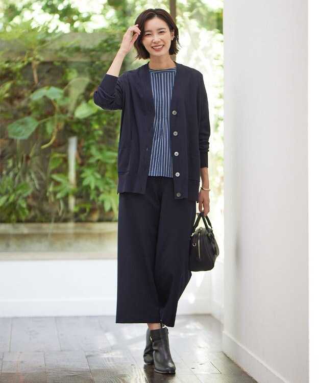 J.PRESS LADIES L 【洗える】シルキーレーヨンストレッチ Vネック カーディガン ネイビー系