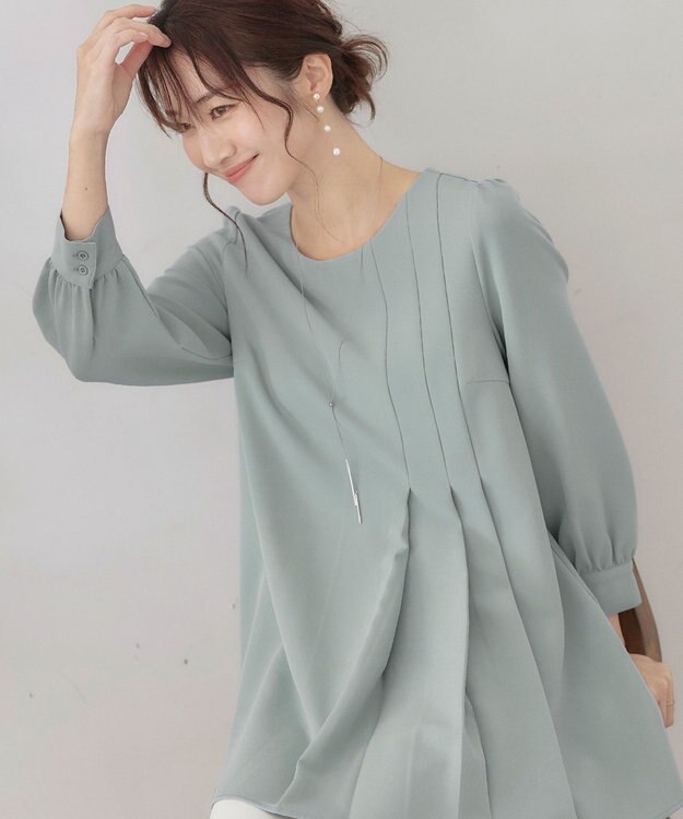 Tiaclasse L 【洗える】アシンメトリ―タックチュニック ブルー