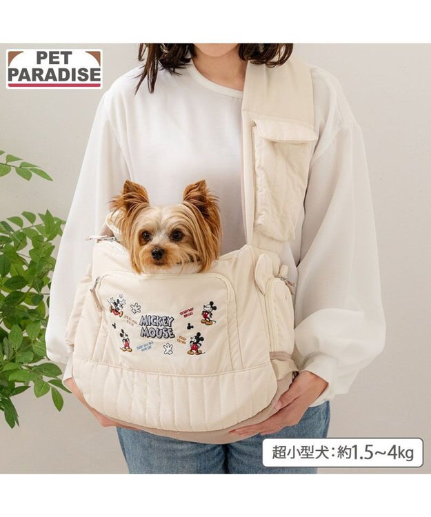 PET PARADISE ディズニー ミッキーマウス 刺繍 スリング キャリーバッグ Ｓ アイボリー