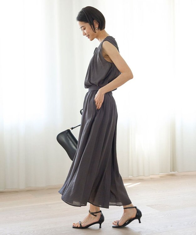 UNFILO ヴィンテージシアー ギャザーワイドパンツ チャコール