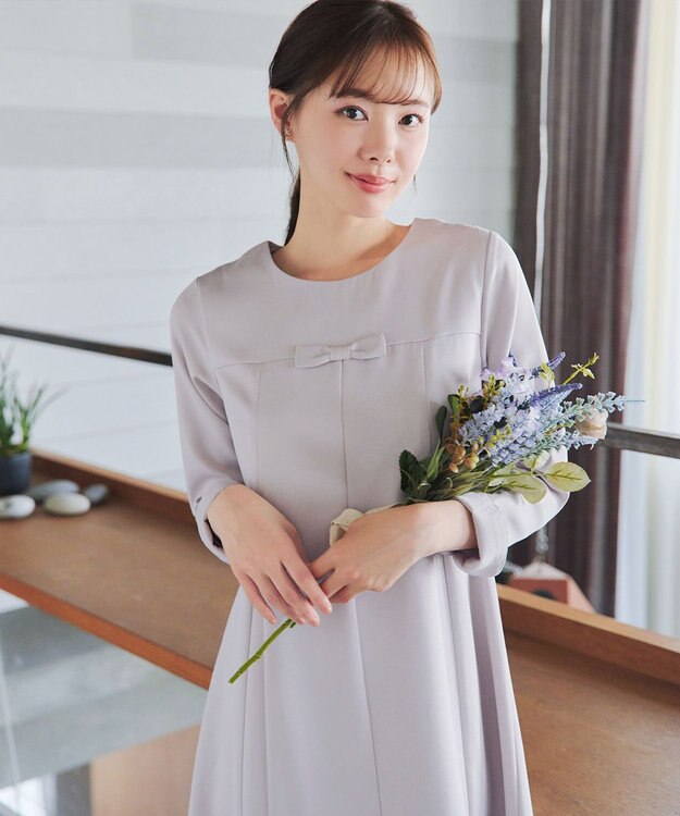 Tiaclasse L 【安田美沙子さん着用・洗える】フレアAラインリボンワンピース ラベンダーグレー
