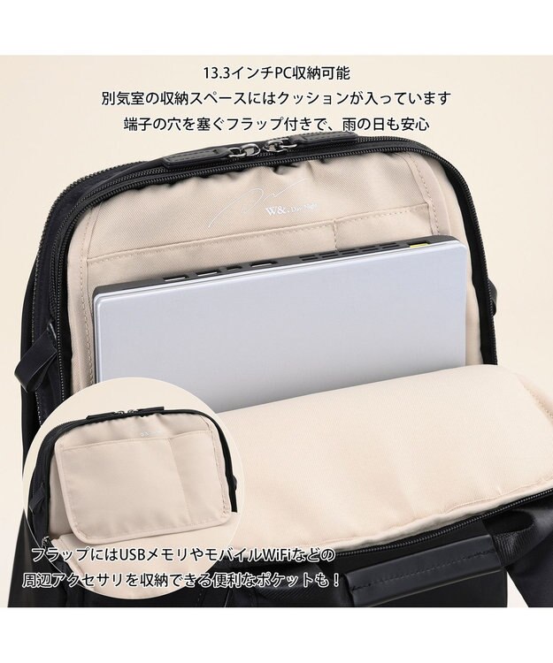 ACE BAGS & LUGGAGE 【雑誌掲載】W&.Day/Night ポッケス スリムリュック A4サイズ 13.3インチPC収納 15276 ダブルアンドデイナイト マザーズバッグ ブラック