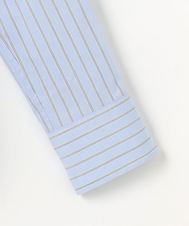 J.PRESS LADIES BEZコットンナイロン ストライプ シャツカラー ブラウス サックス×ホワイト×ベージュ系