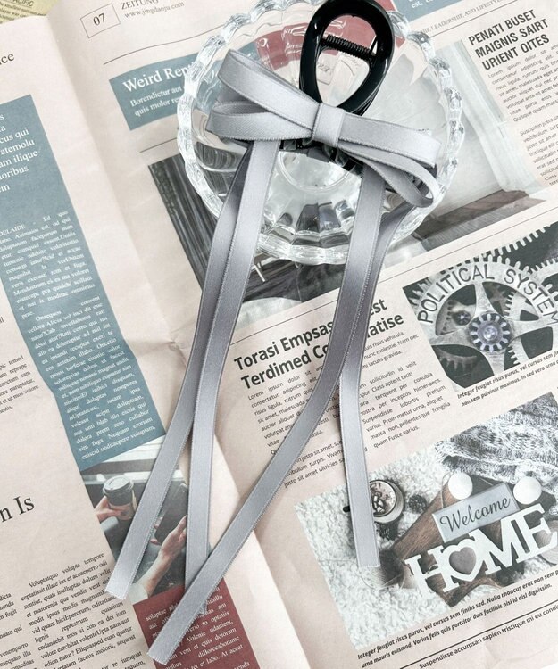 WEGO Lロングリボンバンスクリップ ライトグレー