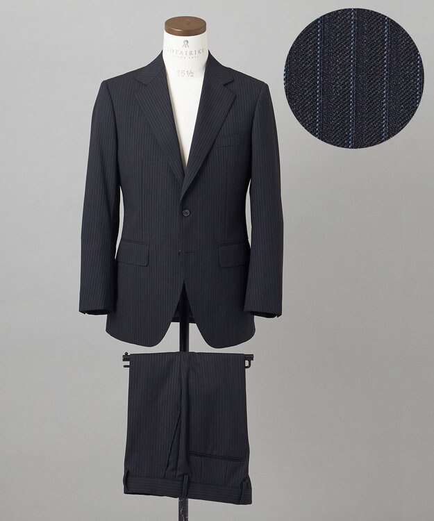 GOTAIRIKU 【オールシーズン対応】ALL SEASON 2WAY STRETCH スーツ グレー系1(グレー×細ブルーストライプ)