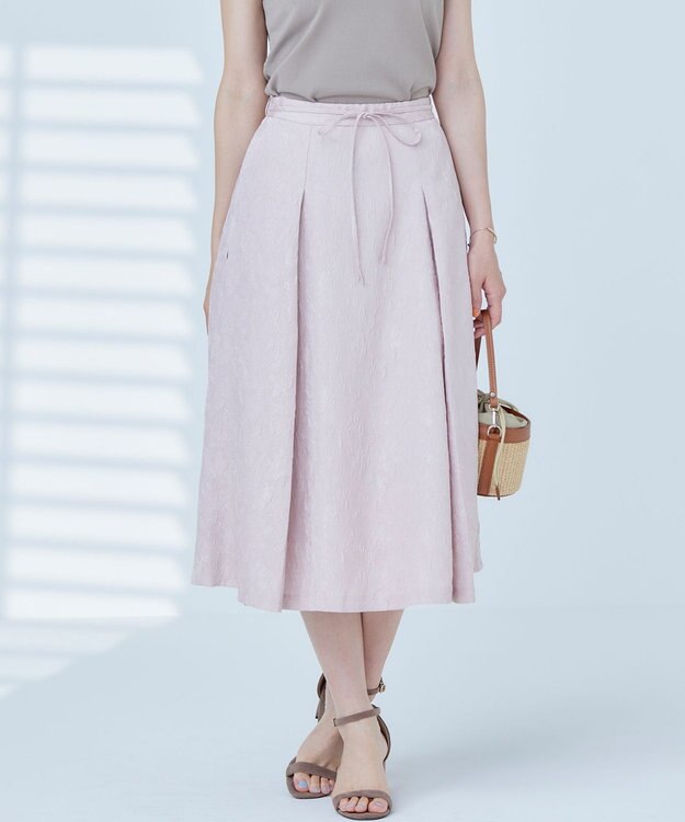 組曲 【WEB限定】エアリーフラワージャガード フレアスカート ピンクグレージュ系