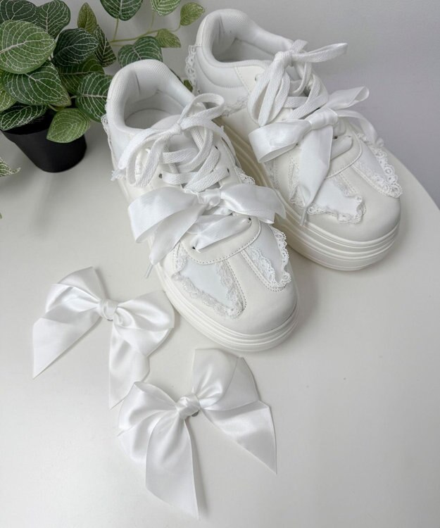 WEGO ダブルリボンフリルスニーカー ホワイト