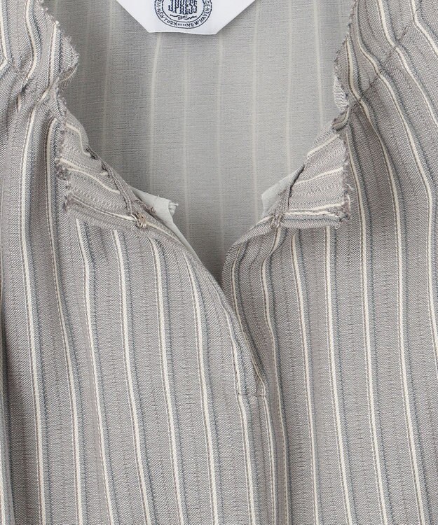 J.PRESS LADIES L プロビスストライプチェック フリルネック カットソー グレーストライプ系