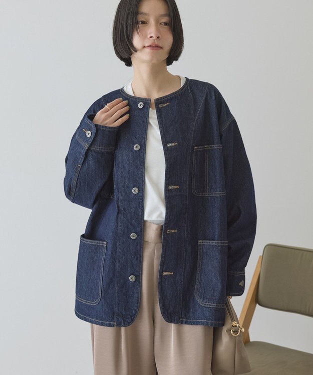 AMERICAN HOLIC ノーカラーデニムカバーオール One Wash