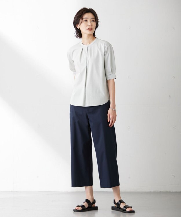 J.PRESS LADIES 【WEB限定カラーあり・セットアップ対応・洗える・撥水・防汚】コットンFITTYシャーク ワイド アンクル パンツ ネイビー系