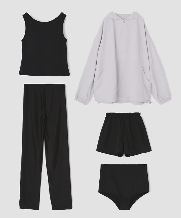 San-ai Resort（三愛水着楽園） 【WEB限定】ポケット付きハーフジップラッシュパーカー＋リブタンキニ水着+レギンス5点セット【Beach Queen（ビーチクイーン）】 ライトグレー