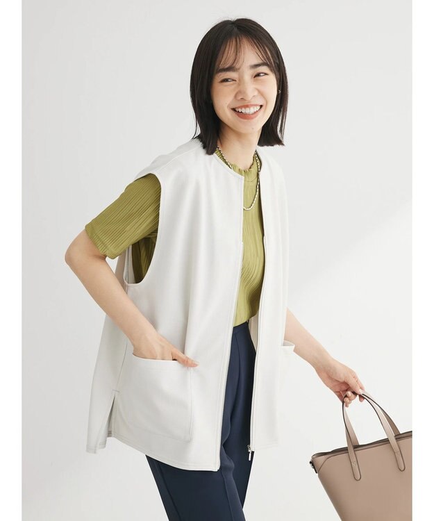 Green Parks フロントＺＩＰカットベスト Ecru