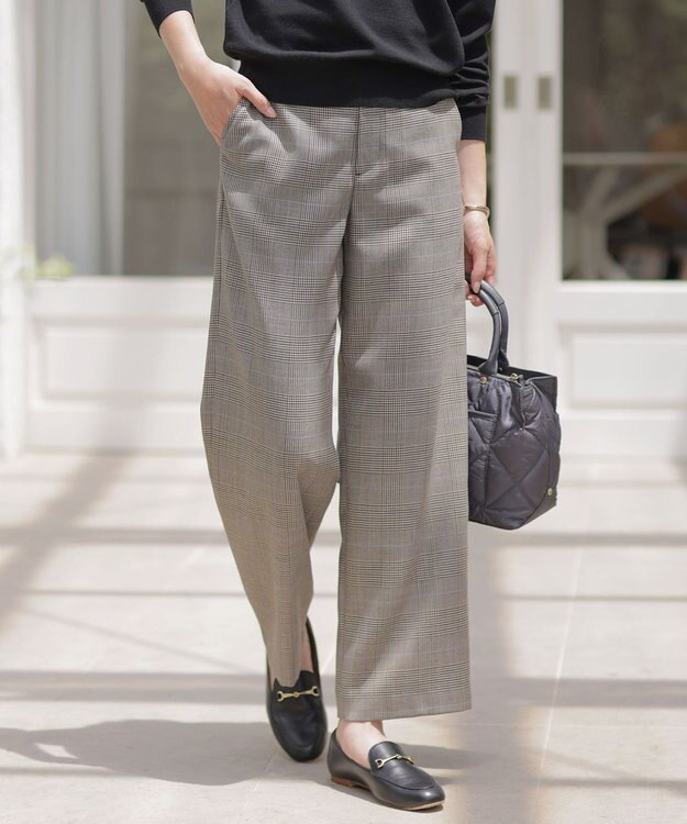 J.PRESS LADIES モナベールツイル チェック ワイド パンツ ブラウンチェック系