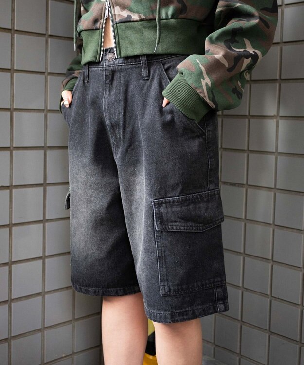 WEGO ヴィンテージウォッシュカーゴハーフパンツ ブラック