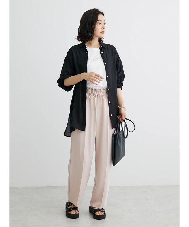 Green Parks イージーウエストセンタープレスストレートパンツ Pink