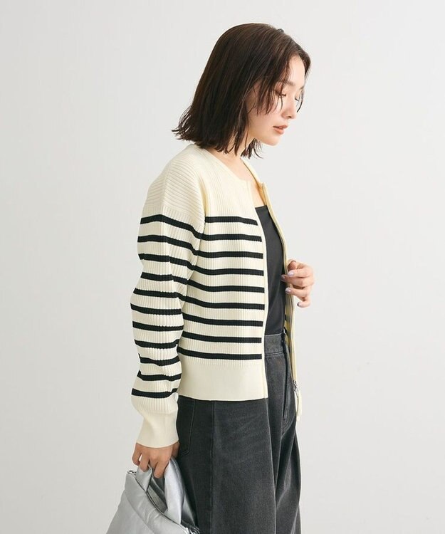 Green Parks ＺＩＰ付きニットカーディガン Border