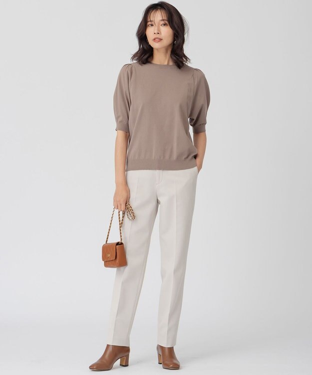 23区 ヴィスコースストレッチ パフスリーブ 半袖 ニット モカ