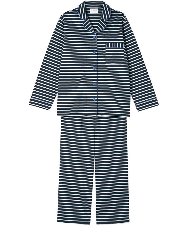 une nana cool 【綿混】ポンチボーダーパジャマ ネイビー