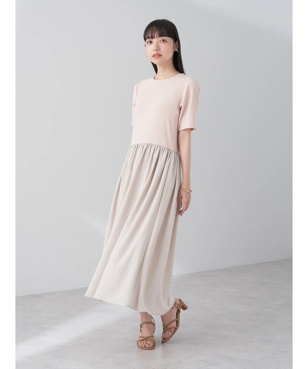 earth music&ecology ショートスリーブドッキングワンピース Pink Beige