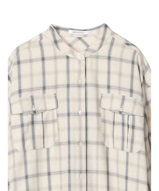 AMERICAN HOLIC イージーケアＷポケットシャツワンピース Check Ivory