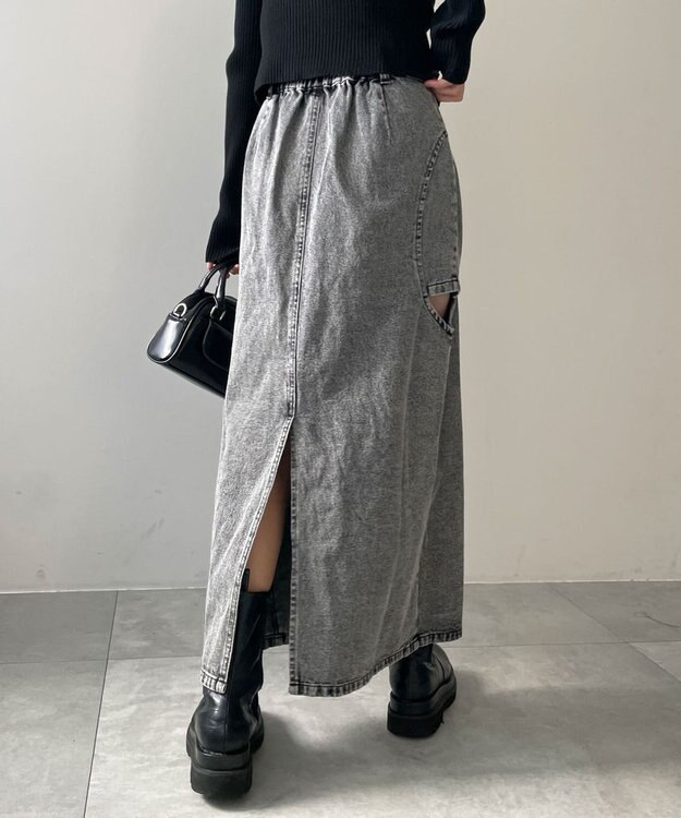 WEGO サークルカットレイヤードデニムロングスカート デニムブラックソノタ