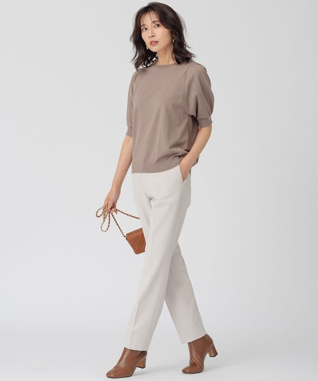 23区 ヴィスコースストレッチ パフスリーブ 半袖 ニット モカ