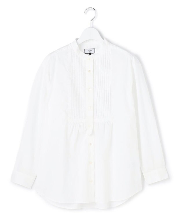 J.PRESS YORK STREET 【WOMEN】ピンタック バンドカラーストライプブラウス ホワイト系