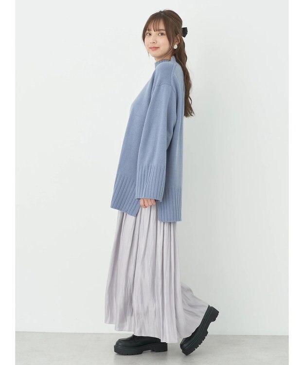 earth music&ecology アンチピリングリブハイネックチュニック Blue