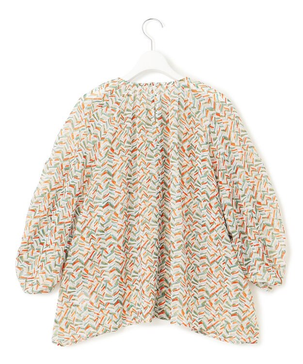 23区 【洗える】シアーヘリンボーンプリント ブラウス オレンジプリント