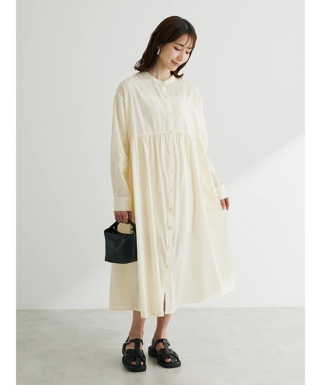 Green Parks ボリュームギャザーシャツワンピース Ecru