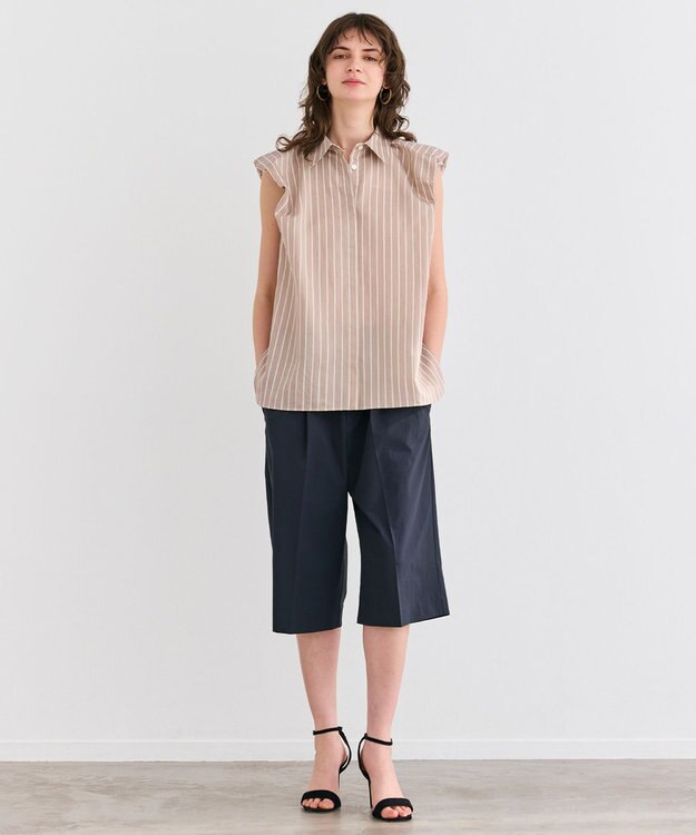 BEIGE， 【接触冷感/UVカット/洗える】YANN / ウエストゴムハーフタックパンツ Black