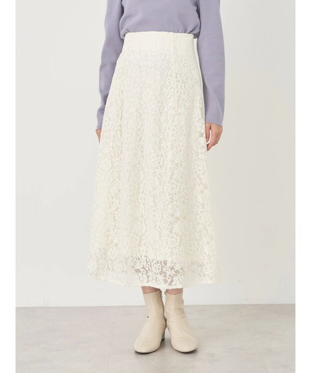 earth music&ecology モールレーススカート Ivory