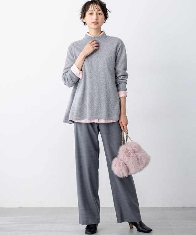 23区 S 【洗える】ピュアカシミヤ フレア ニット ライトグレー系