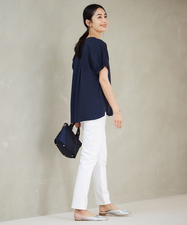 J.PRESS LADIES L 【接触冷感】プレーティングジャージー フレンチスリーブ カットソー ネイビー系