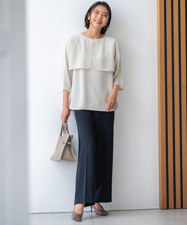 23区 L 【VERY3月号掲載/セットアップ対応】トリアセダブルジョーゼット フルレングス パンツ ネイビー系