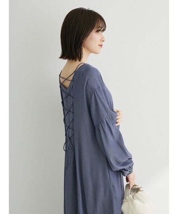 Green Parks ・ｆｕｒｒｙ　ｒａｔｅ　バックレースアップワンピース Light Gray