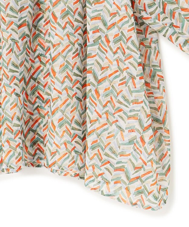 23区 【洗える】シアーヘリンボーンプリント ブラウス オレンジプリント