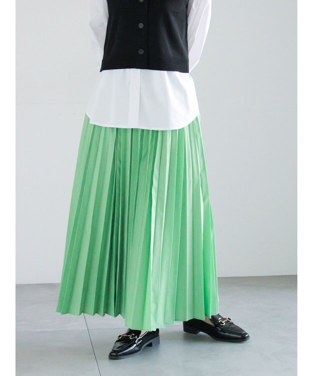 Te chichi プリーツロングスカート グリーン